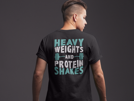 Heavy Weights & Protein Shakes – Gym Fuel Lifestyle Tee - Printhaven